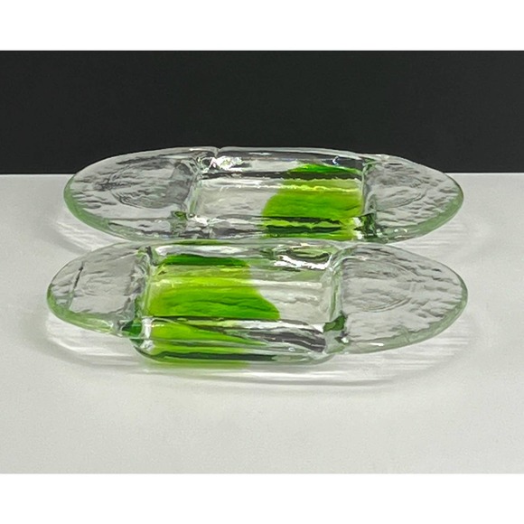 Two Modern Oval Green and Clear Glass Coasters - Picture 3 of 9